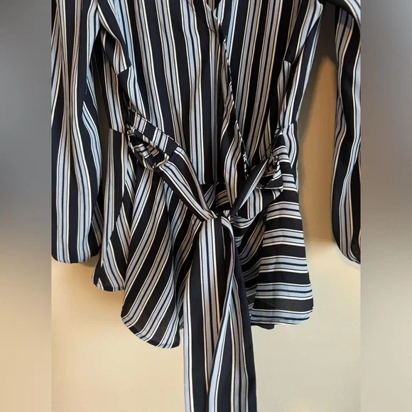 Loft Blue Striped Wrap Tie Top - Picture 7 of 9